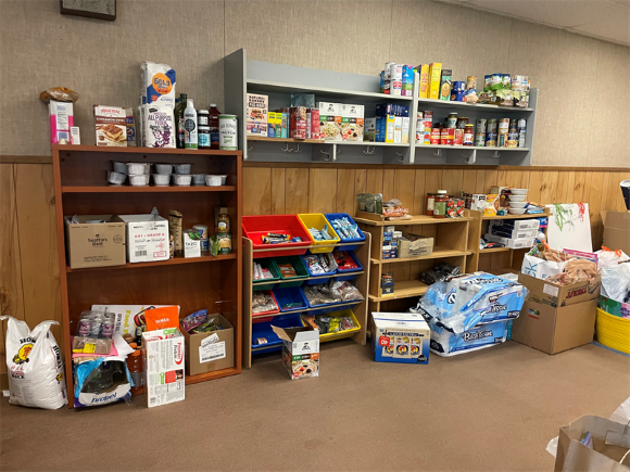 Non-Perishable Items on the shelf in the Frank Love Food Pantry